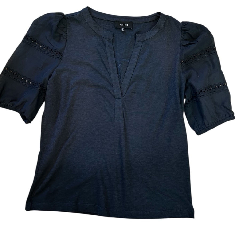 ME+EM Black Puff Sleeve Eyelet Detail Blouse